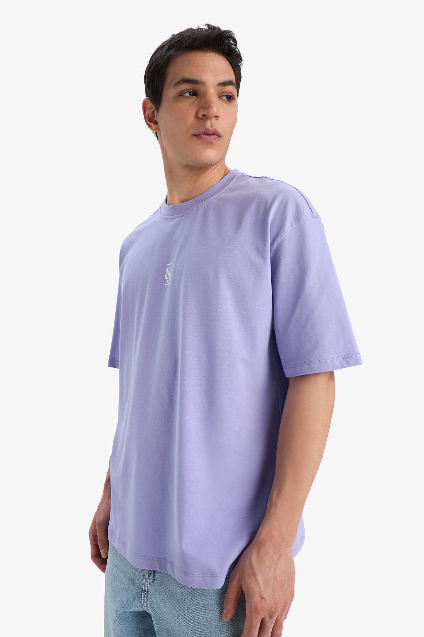 MAN Lilac Oversize Fit Crew Neck Back Printed Short Sleeve T-Shirt