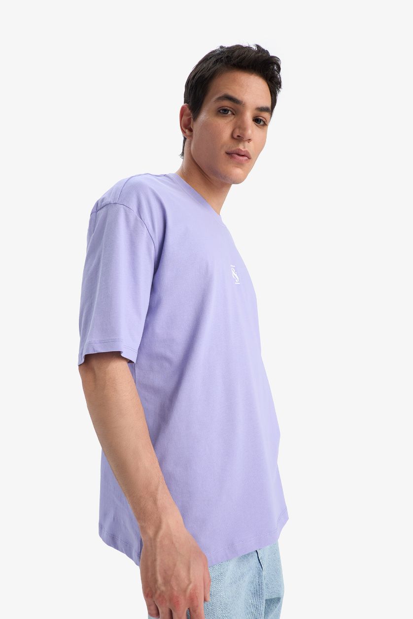MAN Lilac Oversize Fit Crew Neck Back Printed Short Sleeve T-Shirt