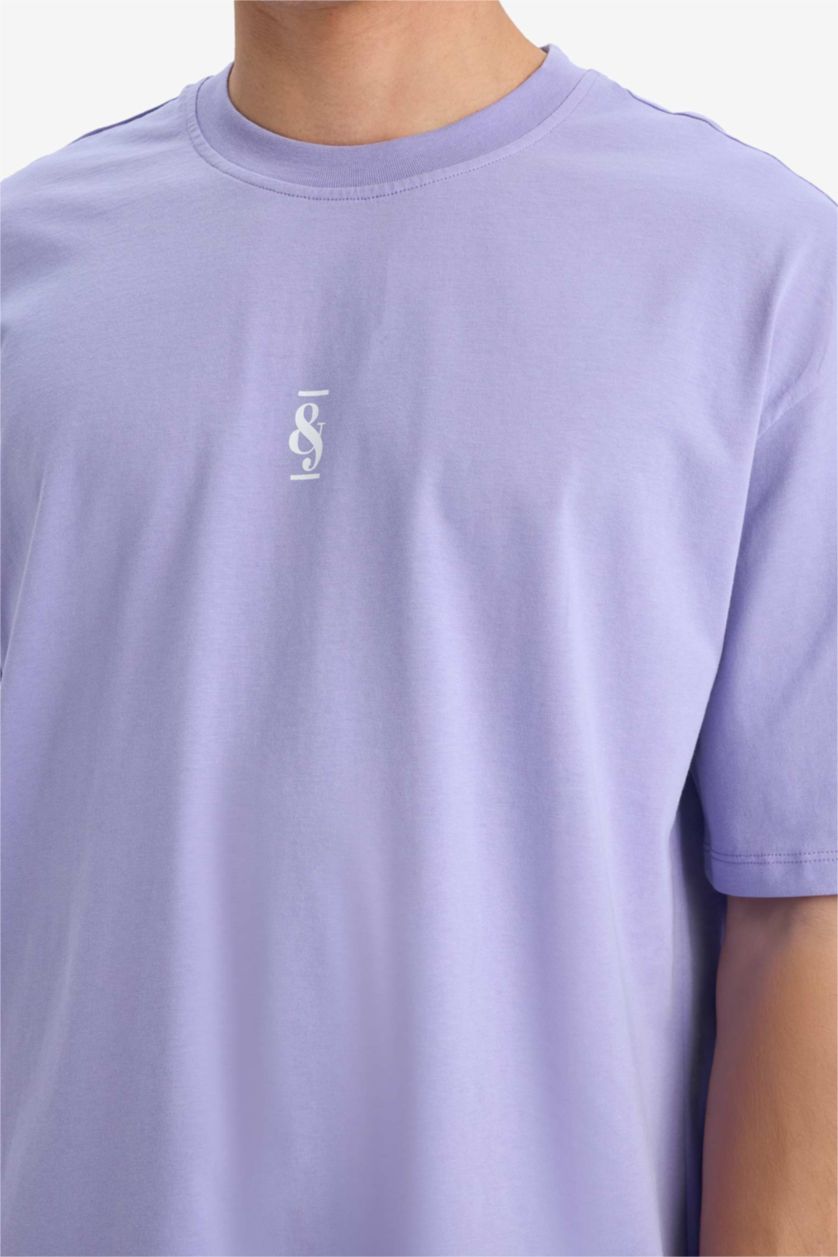 MAN Lilac Oversize Fit Crew Neck Back Printed Short Sleeve T-Shirt