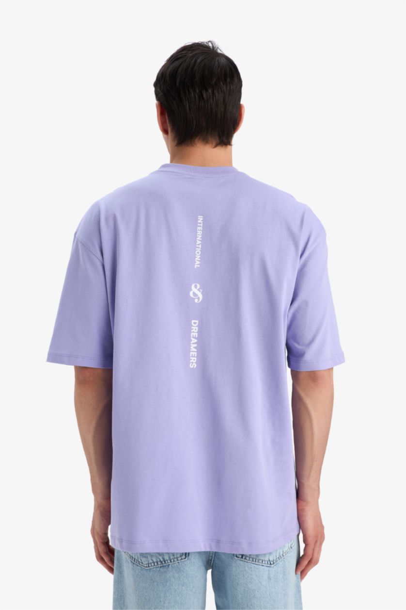 MAN Lilac Oversize Fit Crew Neck Back Printed Short Sleeve T-Shirt