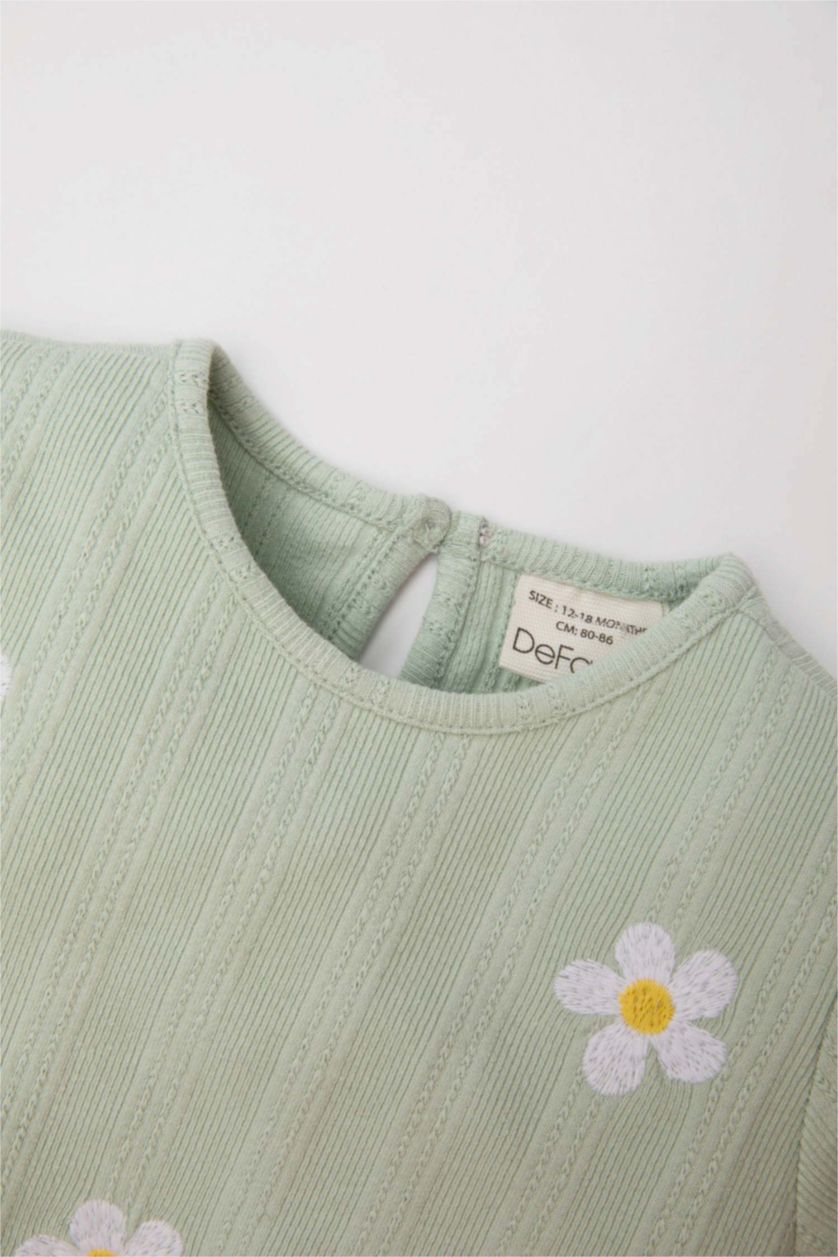 BÉBÉ FILLE Bleu T-Shirt à Manches Courtes Fleuri à Col rond pour Bébé Fille