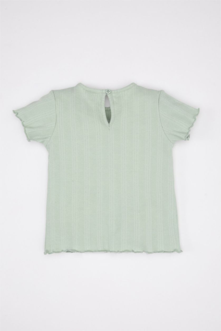 BÉBÉ FILLE Bleu T-Shirt à Manches Courtes Fleuri à Col rond pour Bébé Fille