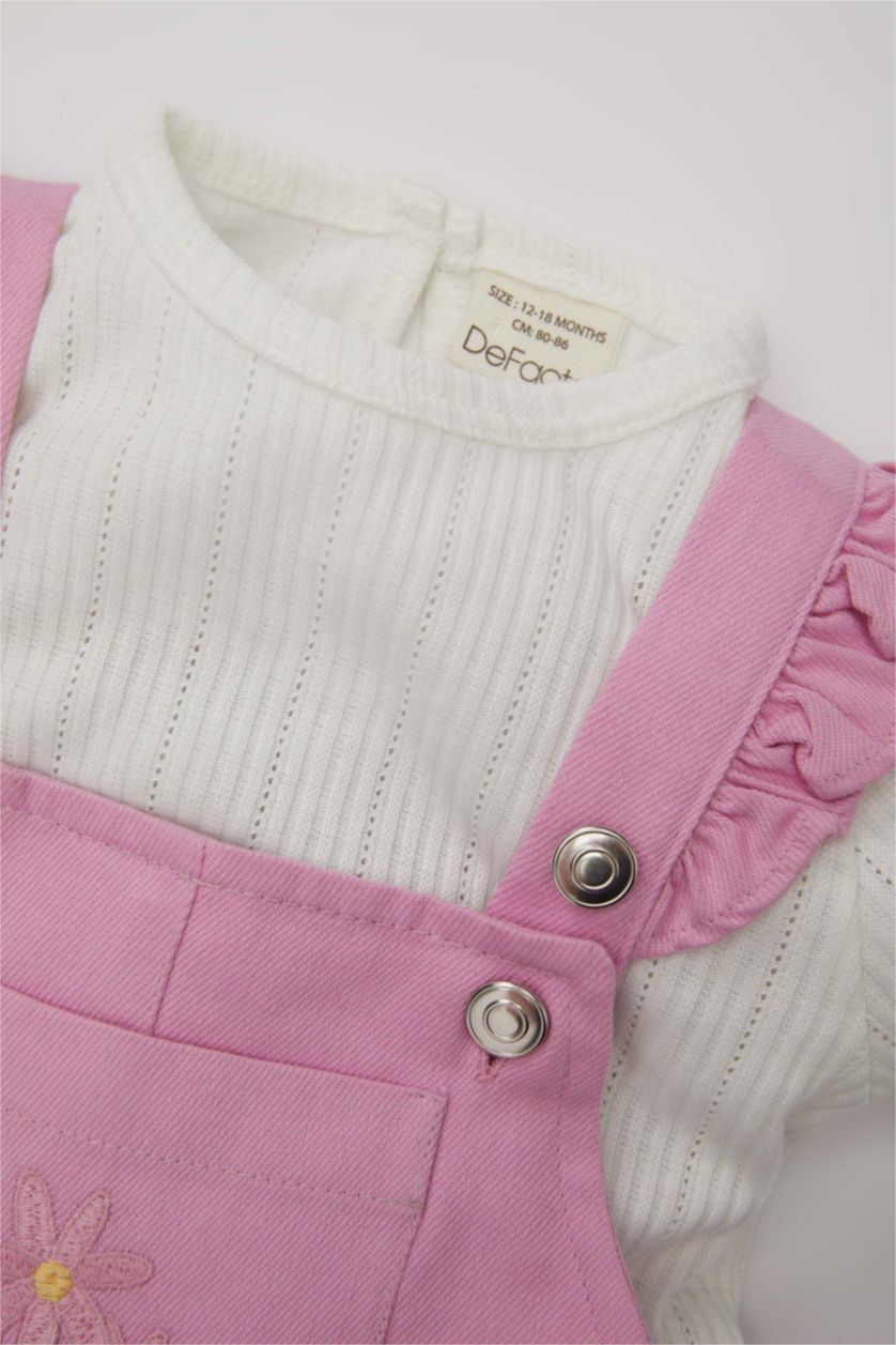 BÉBÉ FILLE Rose Ensemble de T-Shirt à Manches Courtes et Salopette en Gabardine à Fleurs pour Bébé Fille