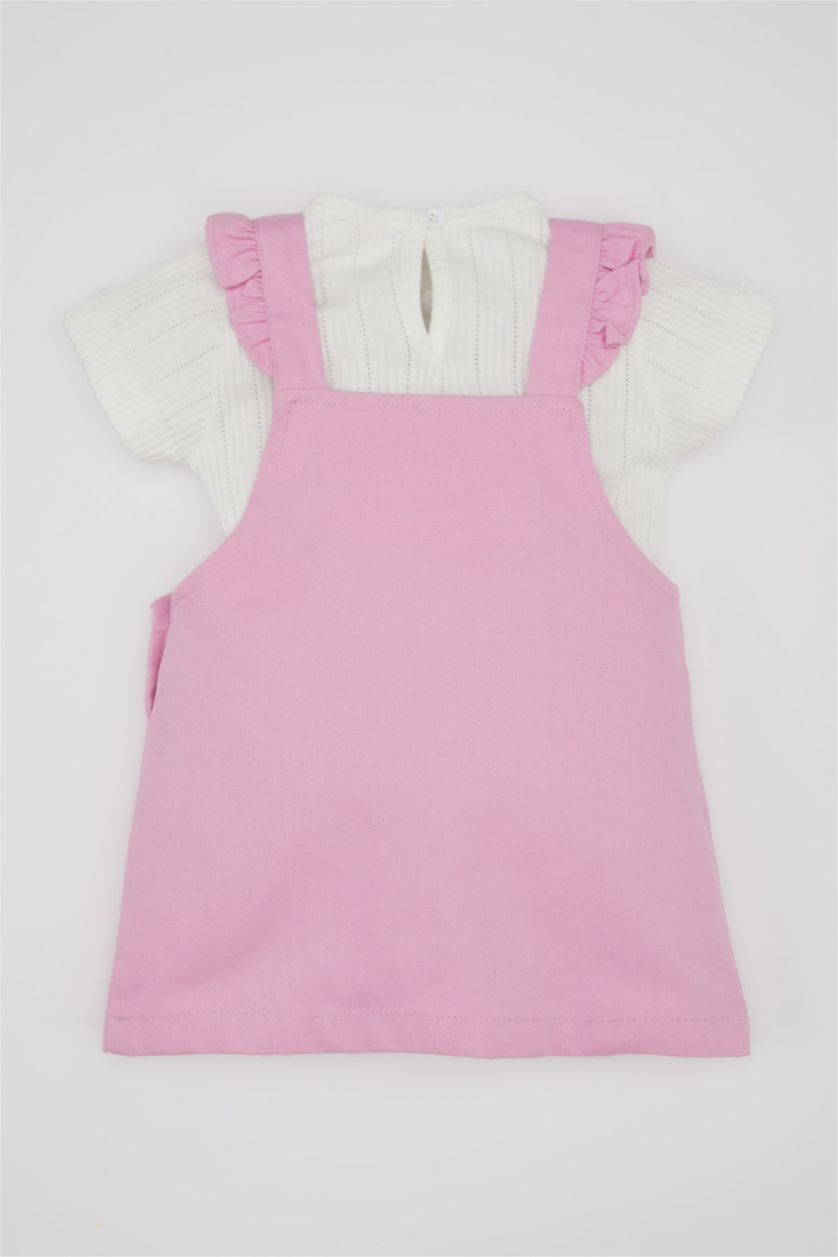 BÉBÉ FILLE Rose Ensemble de T-Shirt à Manches Courtes et Salopette en Gabardine à Fleurs pour Bébé Fille