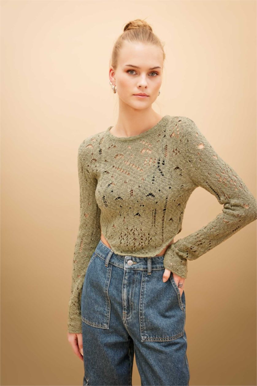 FEMME Vert Pull tricot slim à col rond