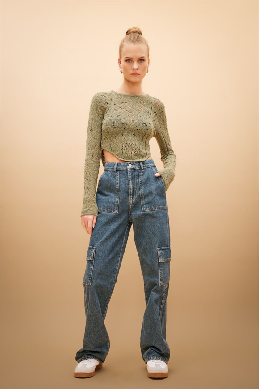 FEMME Vert Pull tricot slim à col rond