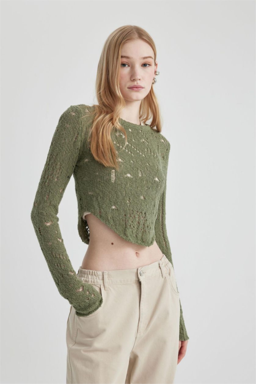 FEMME Vert Pull tricot slim à col rond