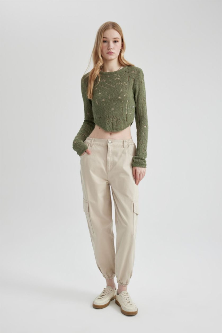 FEMME Vert Pull tricot slim à col rond