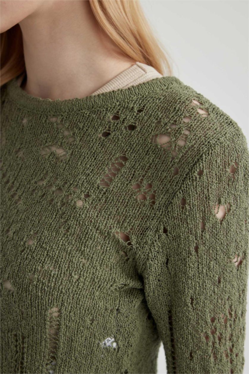 FEMME Vert Pull tricot slim à col rond