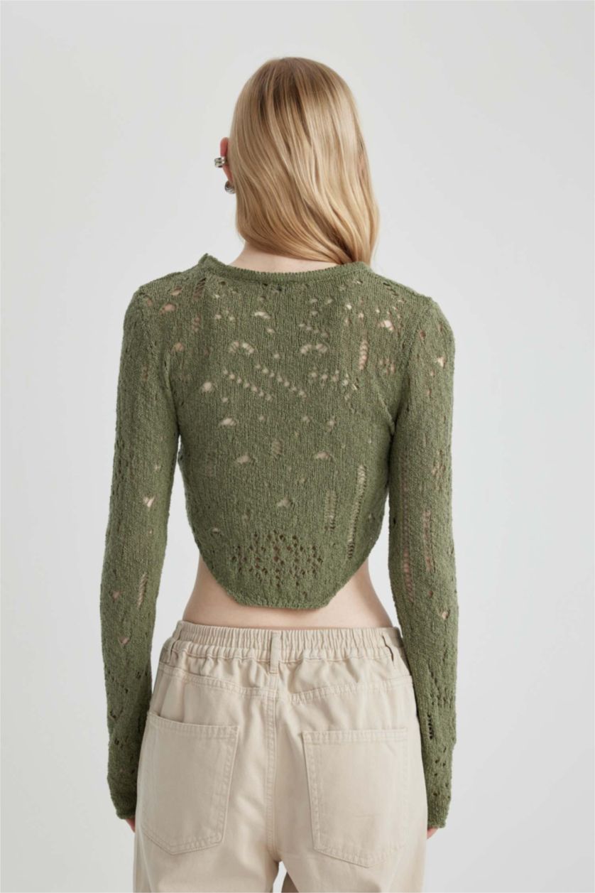 FEMME Vert Pull tricot slim à col rond