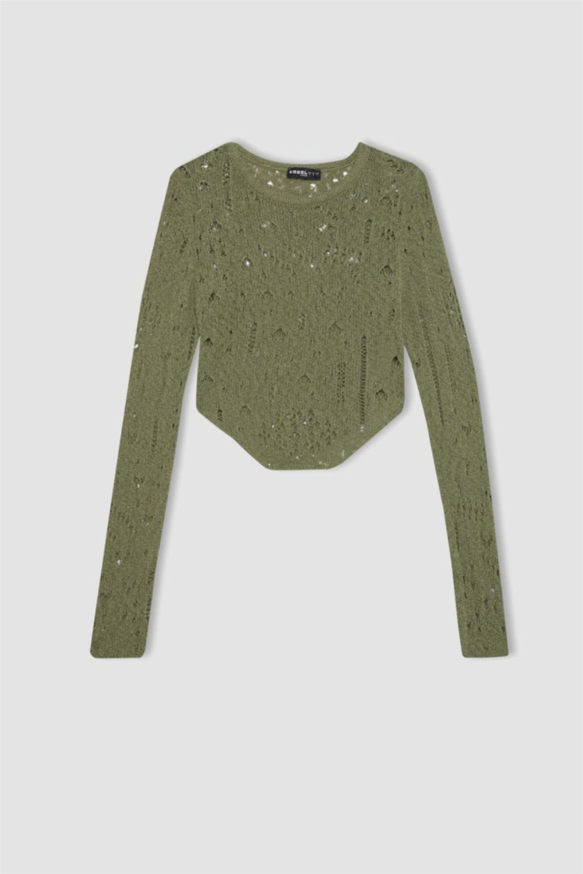 FEMME Vert Pull tricot slim à col rond