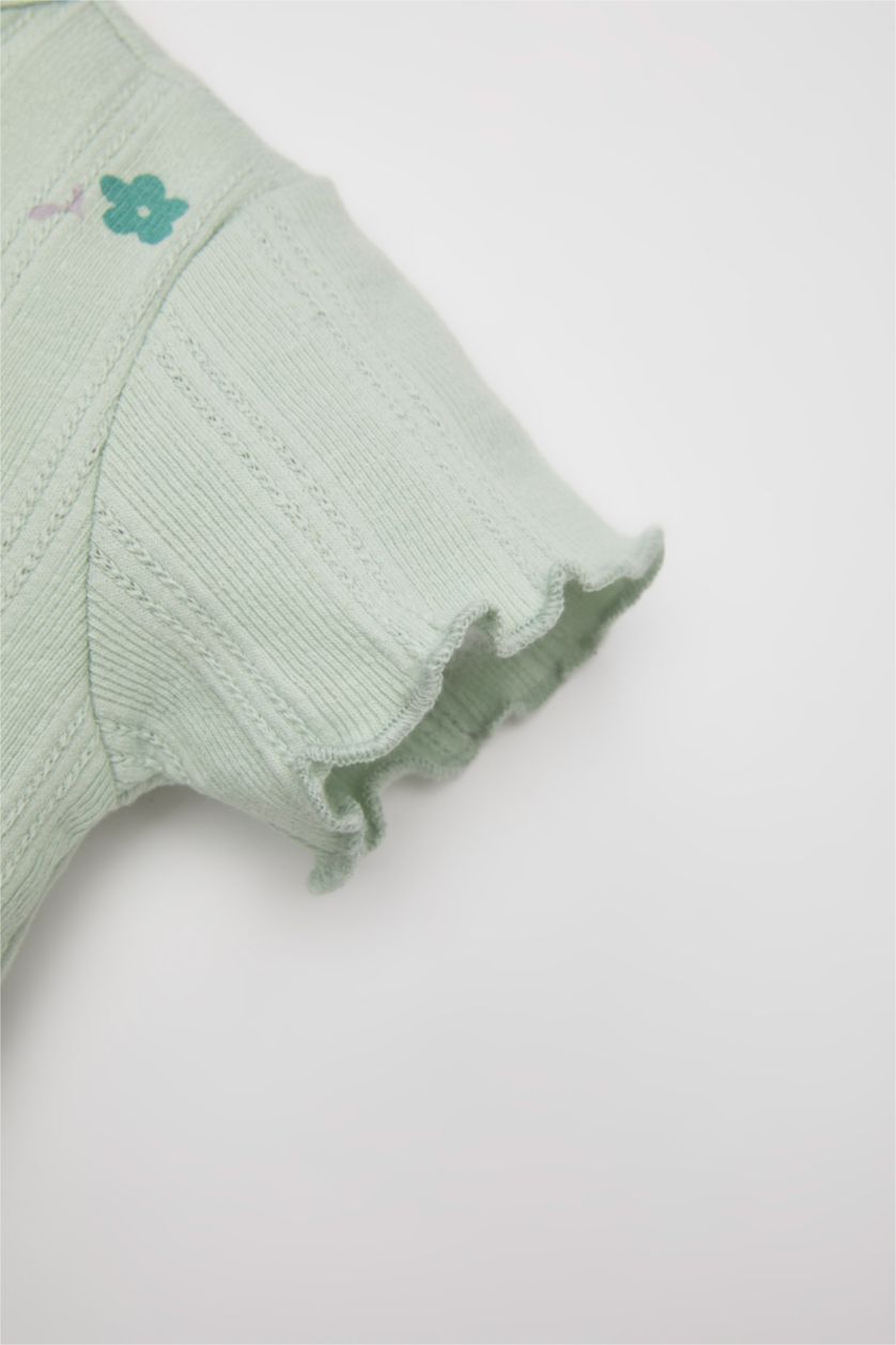 طفلة صغيرة نعناع تيشيرت بناتي نص كم مضلع بنقشة الزهور قصة عادية