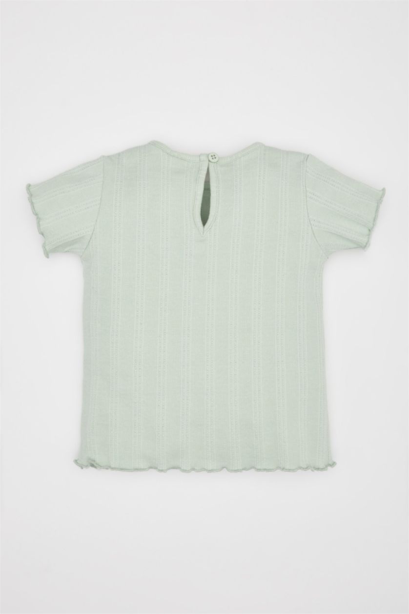 طفلة صغيرة نعناع تيشيرت بناتي نص كم مضلع بنقشة الزهور قصة عادية