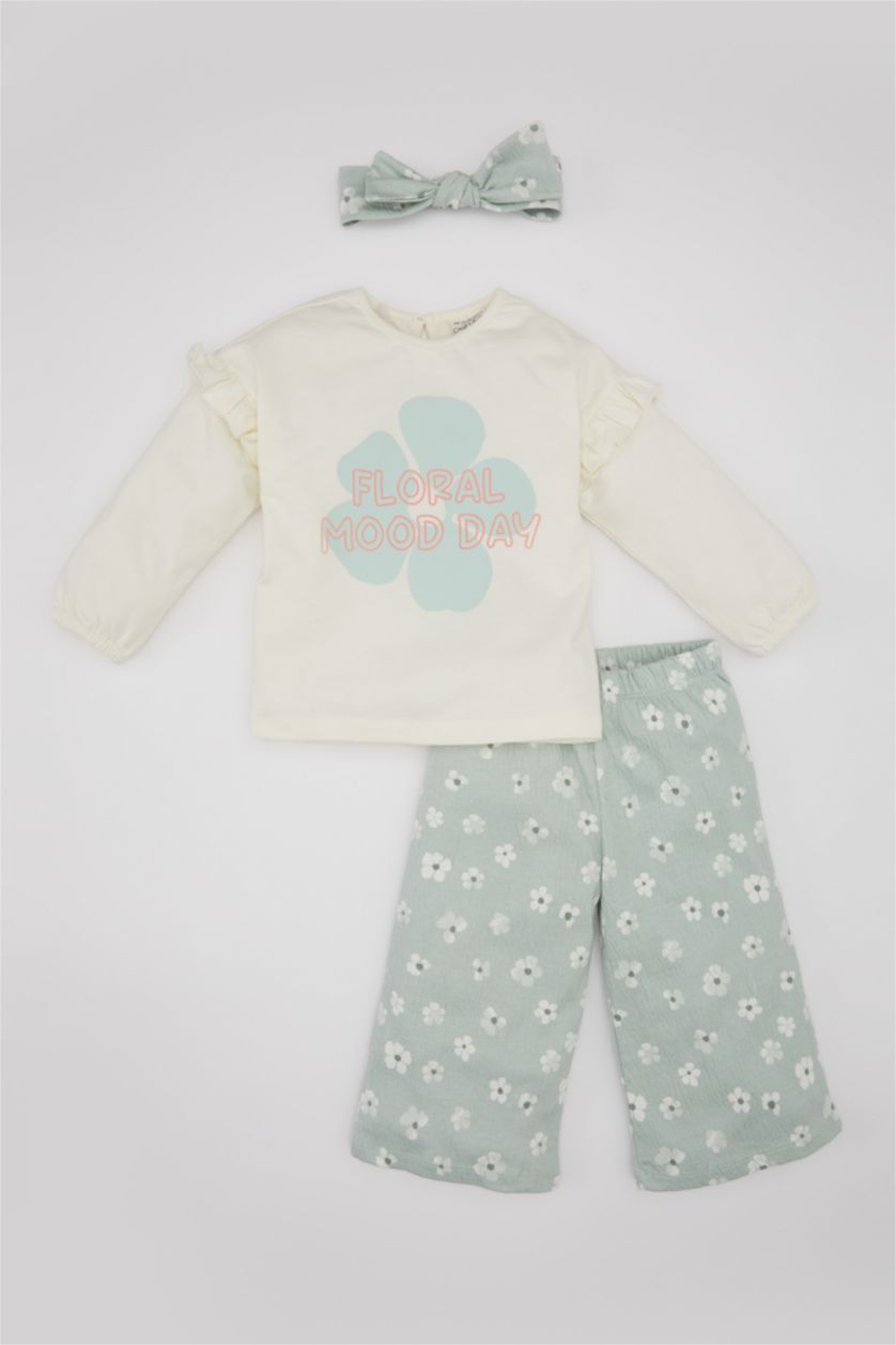 BABY GIRL Mint Baby Girl Floral T-Shirt Trousers Headband 3 Piece Set