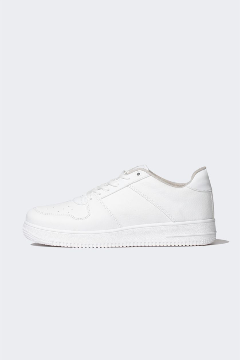 WOMAN White Woman Faux Leather Flat Sole Sneaker