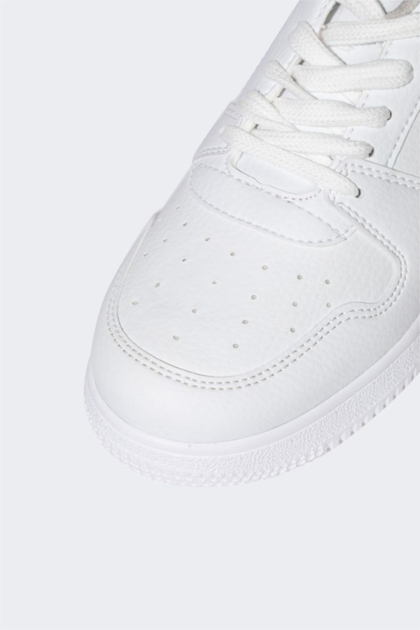 WOMAN White Woman Faux Leather Flat Sole Sneaker