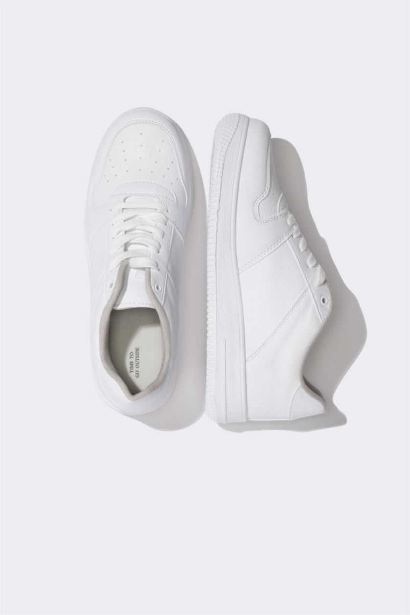 WOMAN White Woman Faux Leather Flat Sole Sneaker