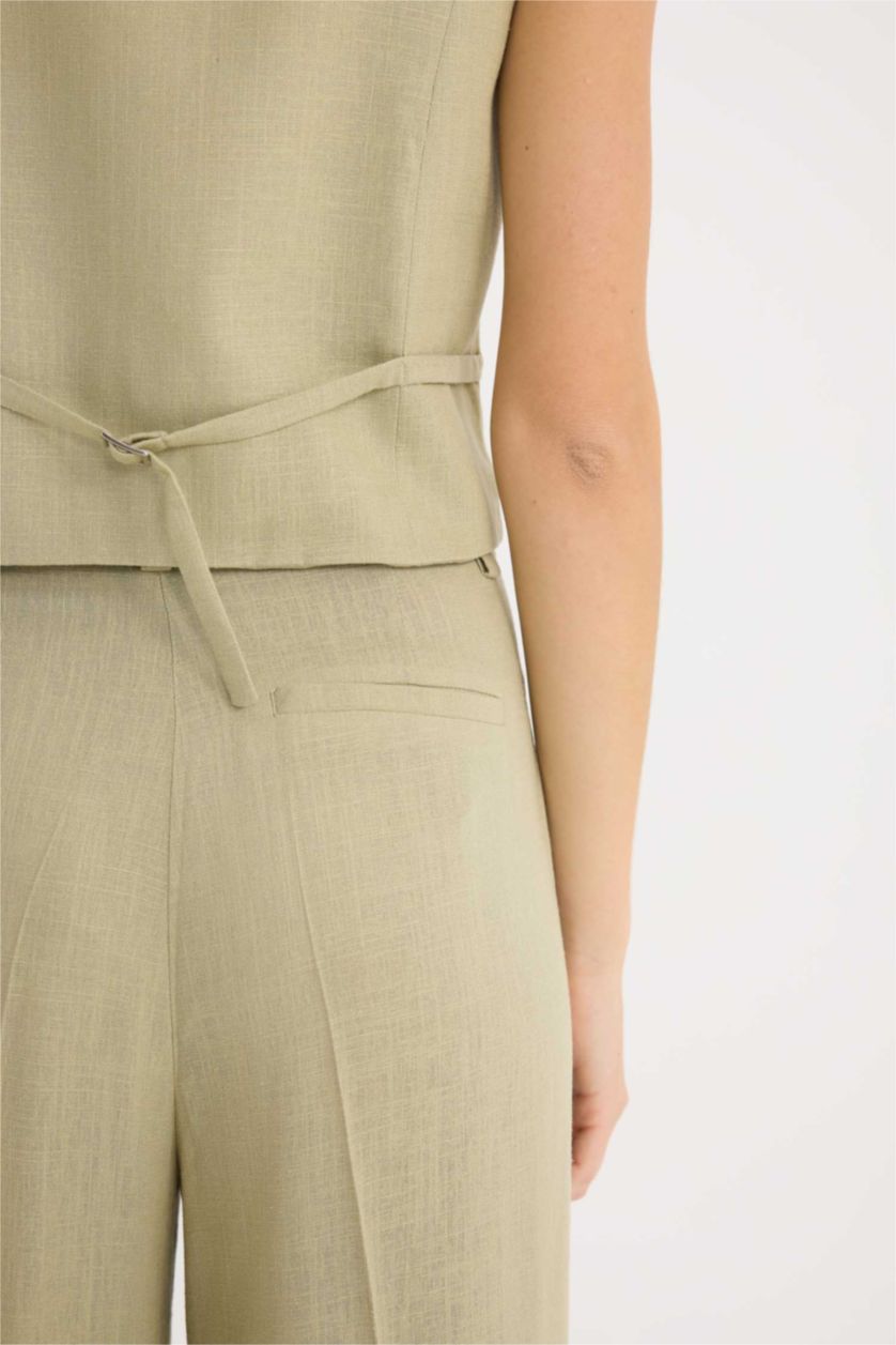 Женщины Светлый хаки Широкие брюки из смесового льна с высокой посадкой и карманами
