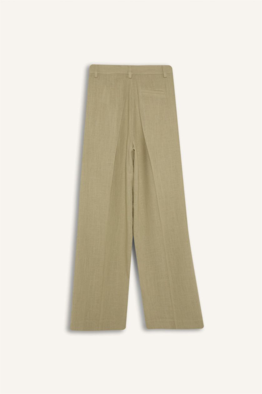Женщины Светлый хаки Широкие брюки из смесового льна с высокой посадкой и карманами