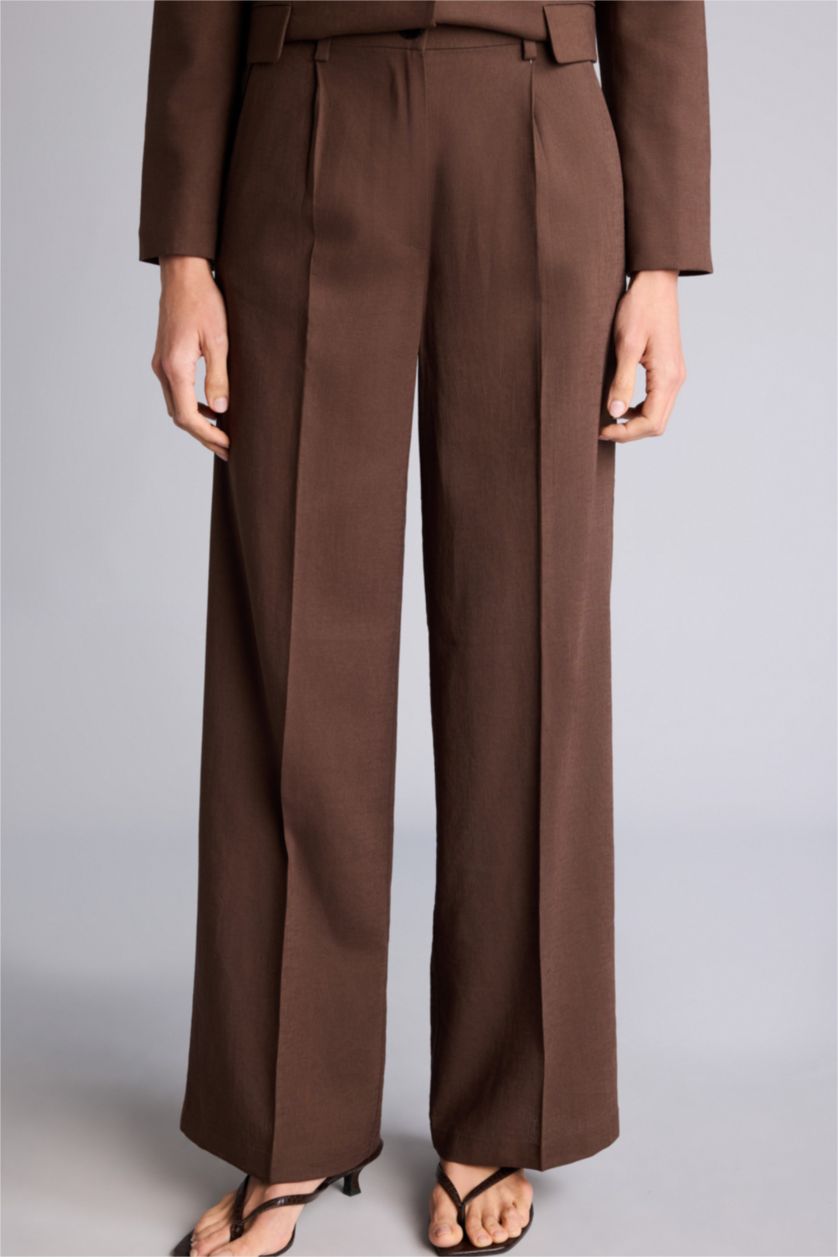 Женщины Коричневый High Waist Wide Leg Trousers