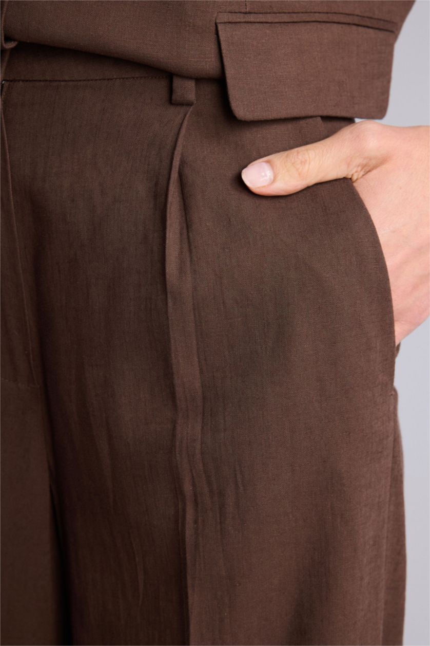 Женщины Коричневый High Waist Wide Leg Trousers