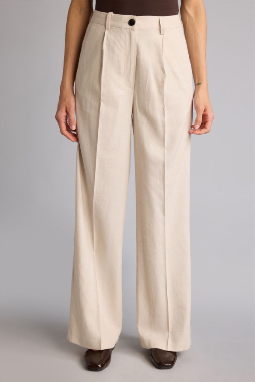 Женщины Слоновая кость High Waist Wide Leg Trousers