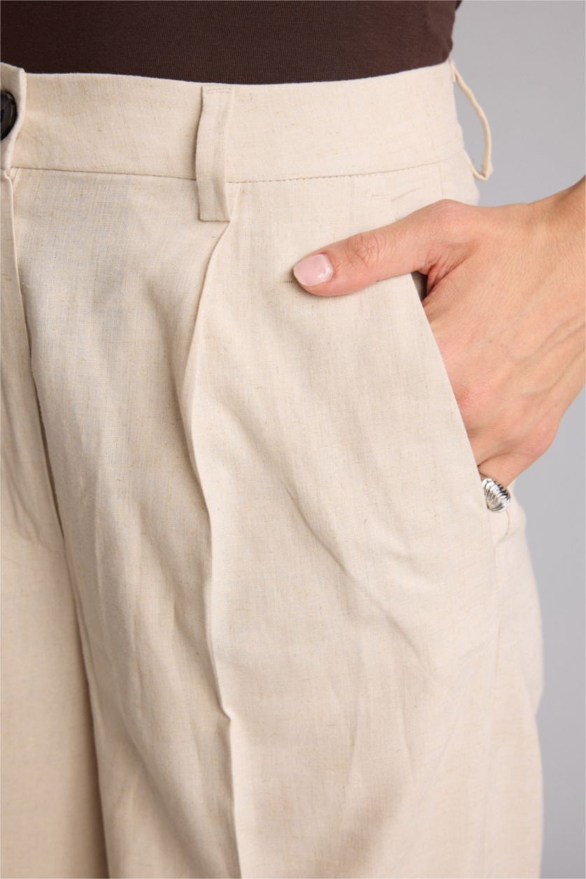 Женщины Слоновая кость High Waist Wide Leg Trousers