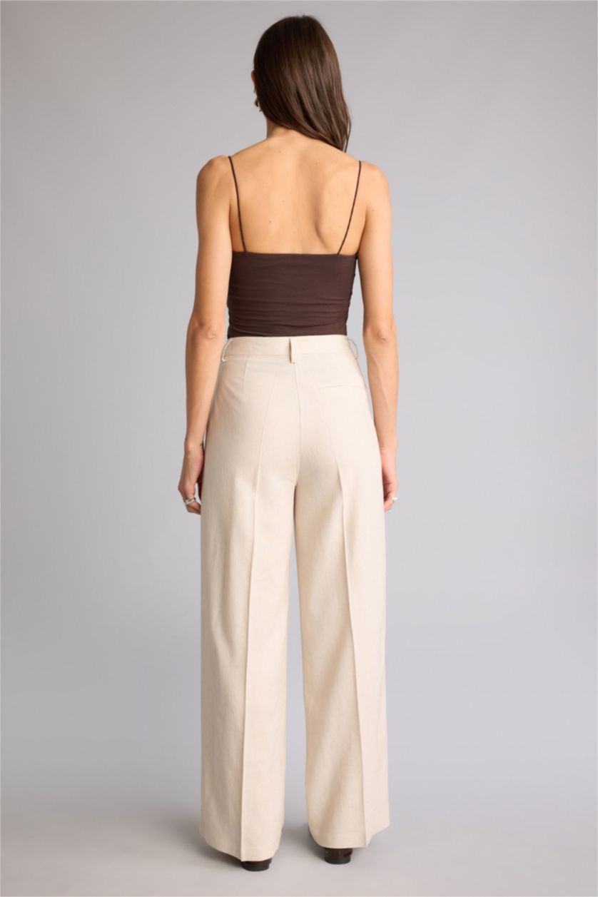 Женщины Слоновая кость High Waist Wide Leg Trousers