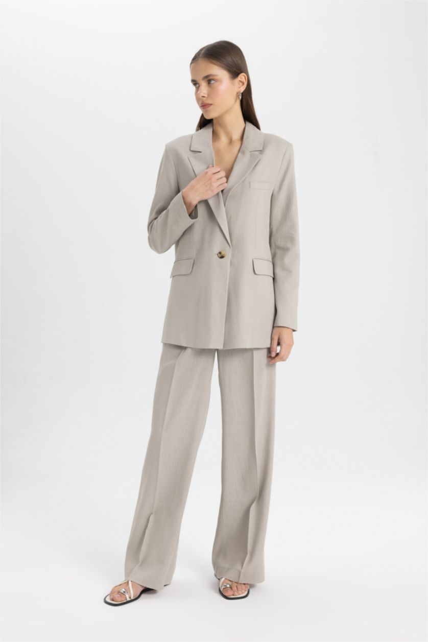 WOMAN Light Khaki Oversize Fit Linen Blend Blazer Jacket