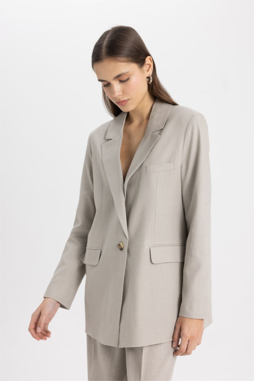 WOMAN Light Khaki Oversize Fit Linen Blend Blazer Jacket