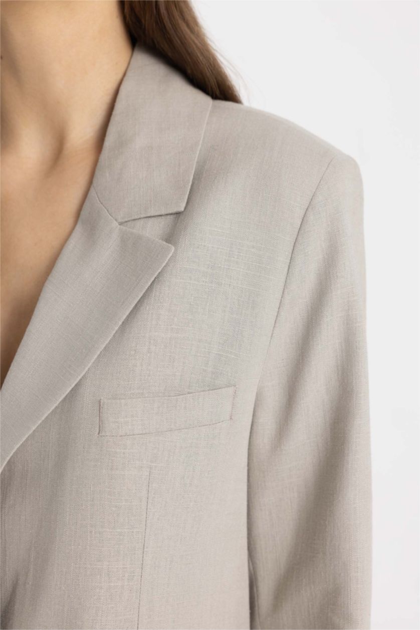 WOMAN Light Khaki Oversize Fit Linen Blend Blazer Jacket