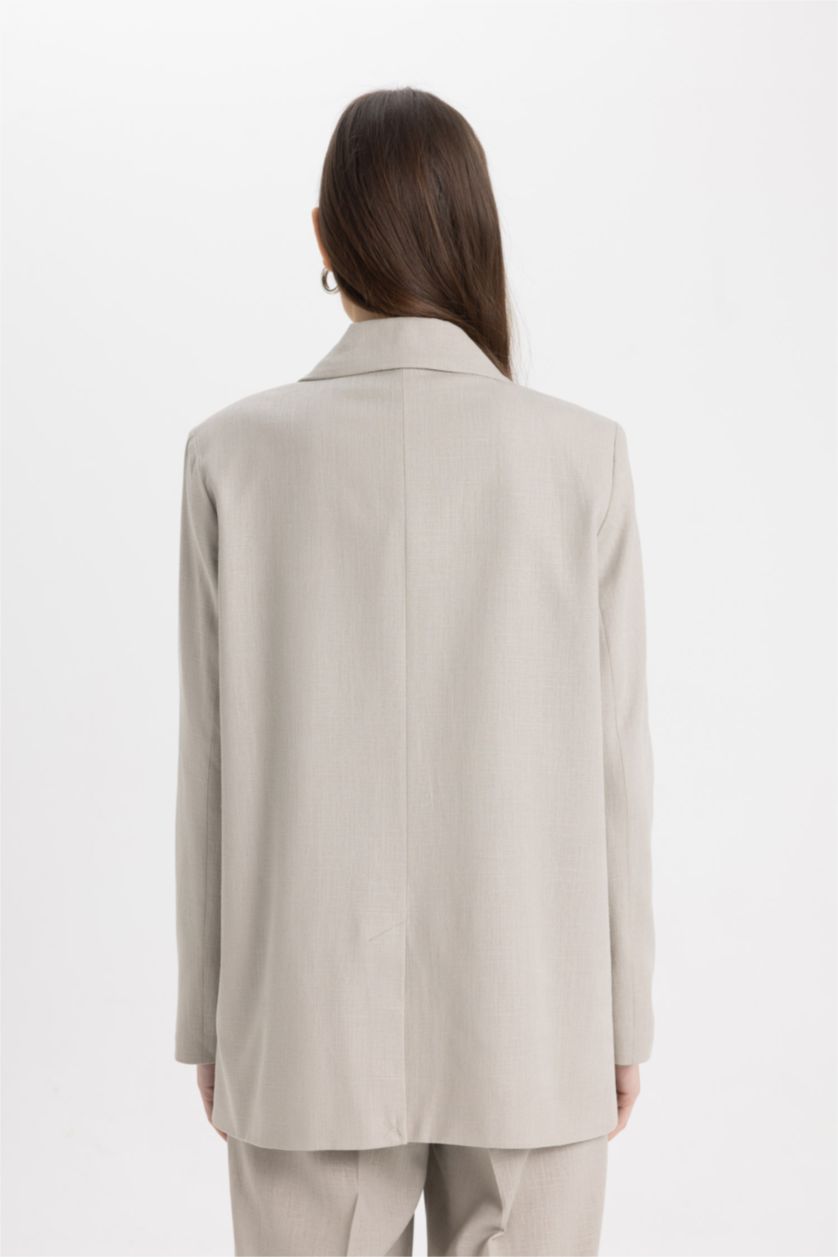 WOMAN Light Khaki Oversize Fit Linen Blend Blazer Jacket