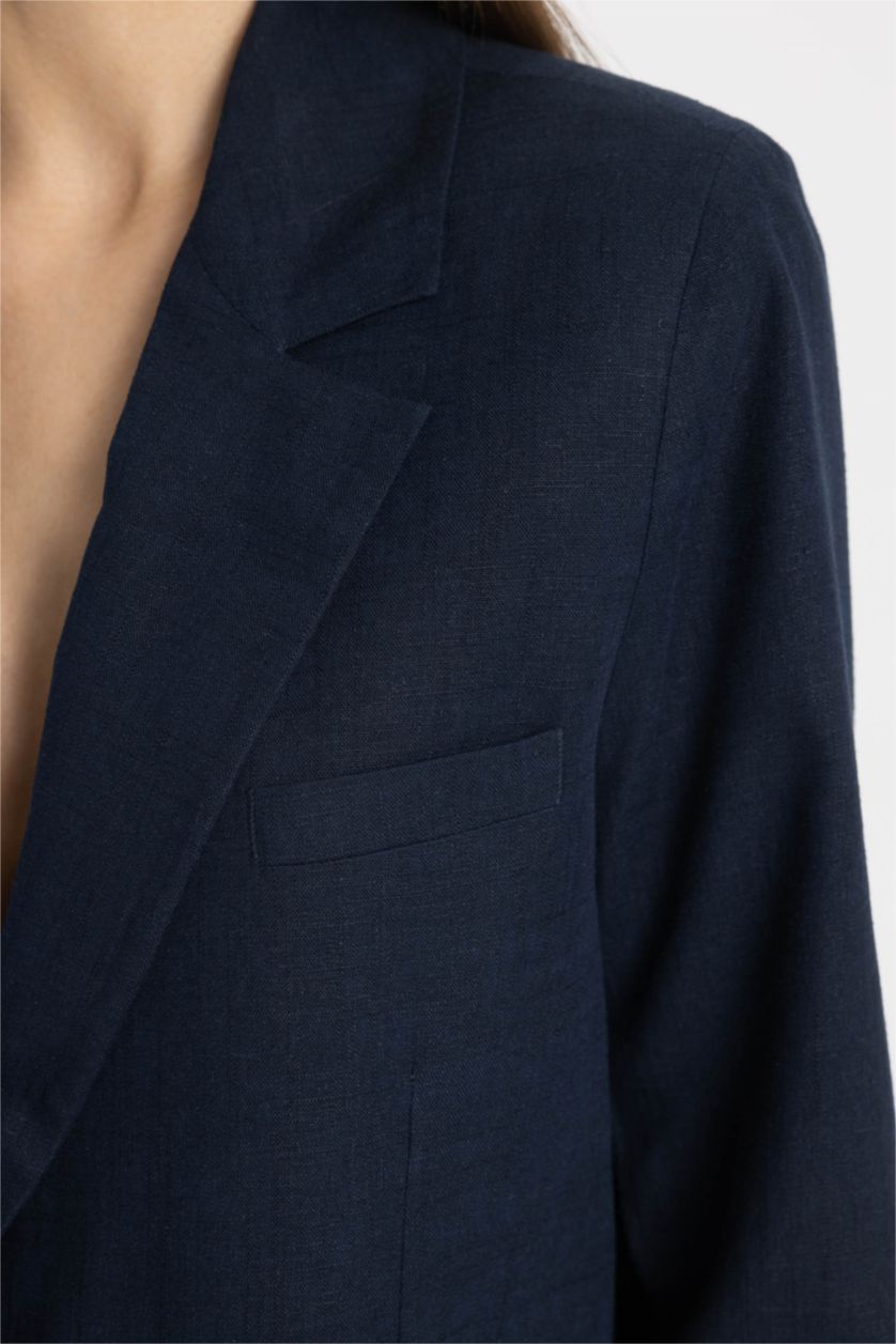 WOMAN NAVY Oversize Fit Linen Blend Blazer Jacket