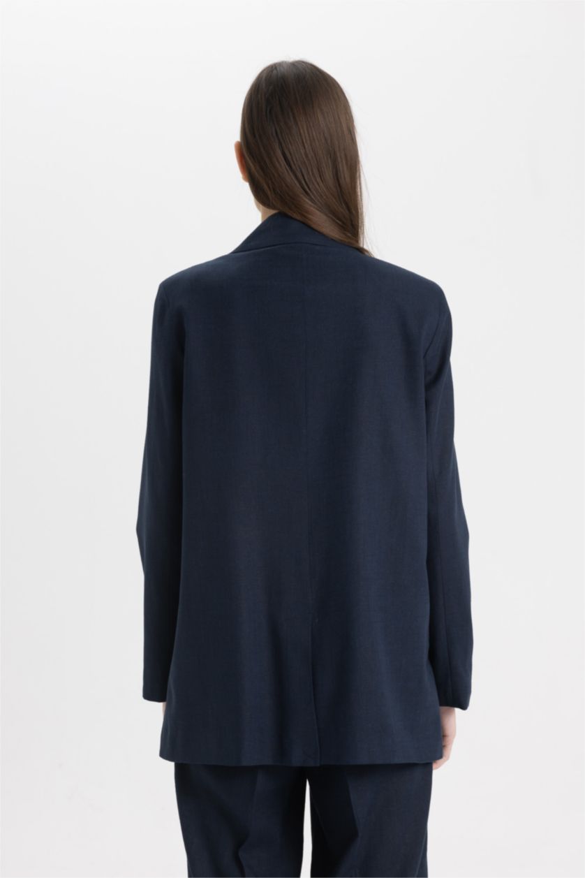 WOMAN NAVY Oversize Fit Linen Blend Blazer Jacket