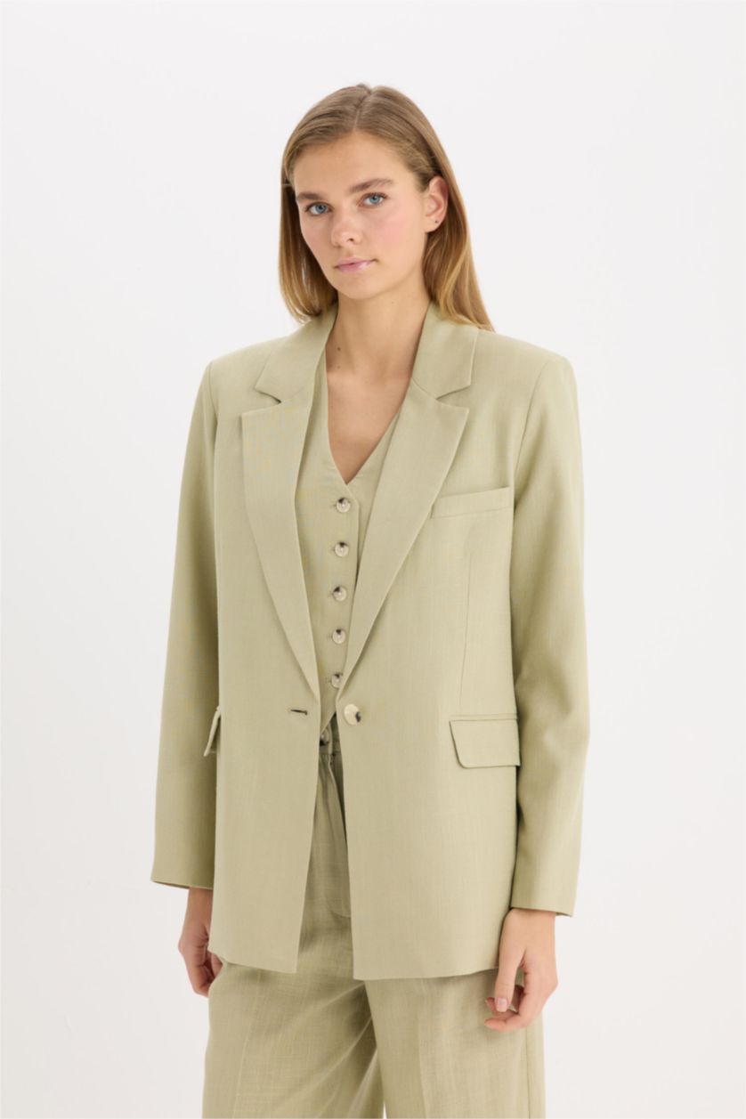 Әйелдерге Жеңіл хаки Әйелдерге үлкен пішім Блэйзер