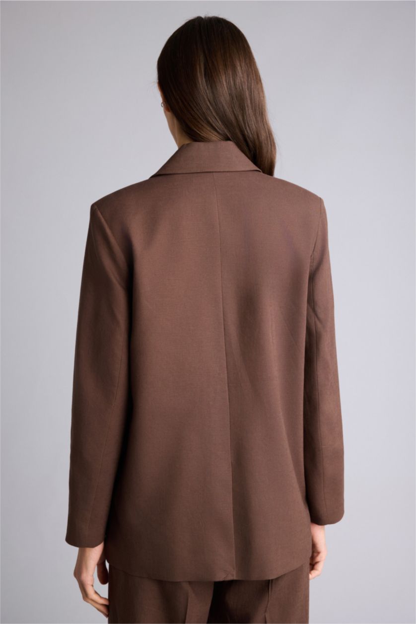 Женщины Коричневый Oversize Fit Linen Blended Blazer