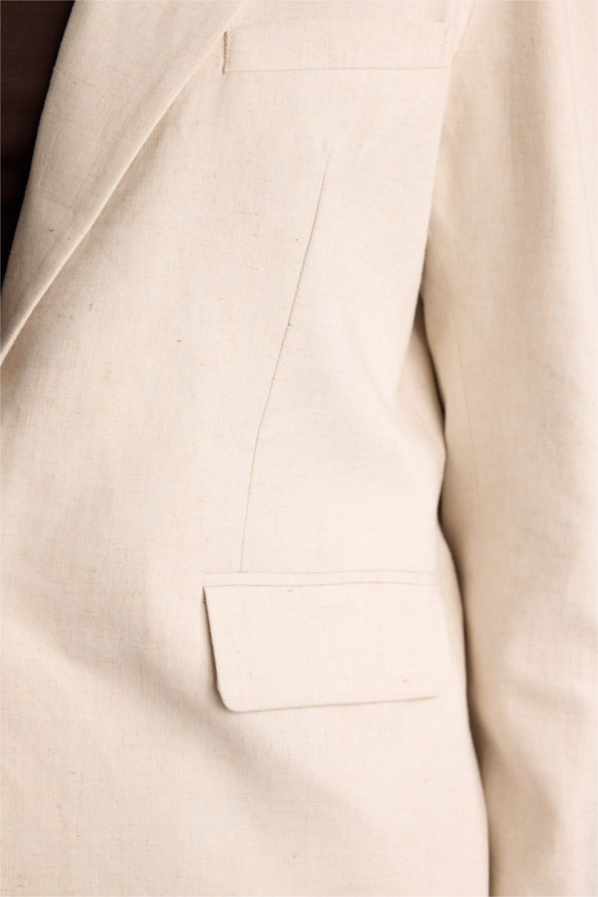 Женщины Слоновая кость Oversize Fit Linen Blended Blazer