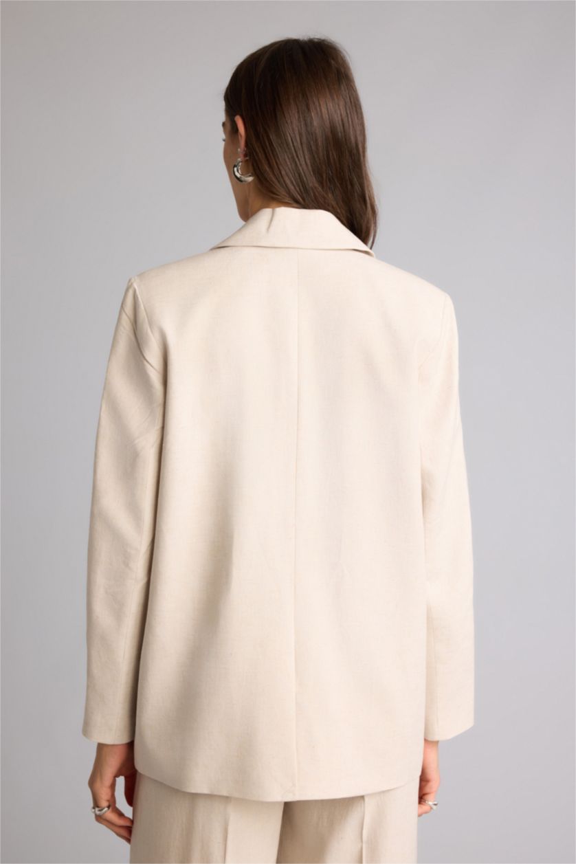Женщины Слоновая кость Oversize Fit Linen Blended Blazer