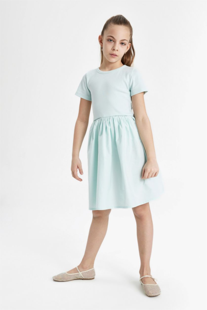Girls & Teens Light Blue Girl Cotton Short Sleeve Dress