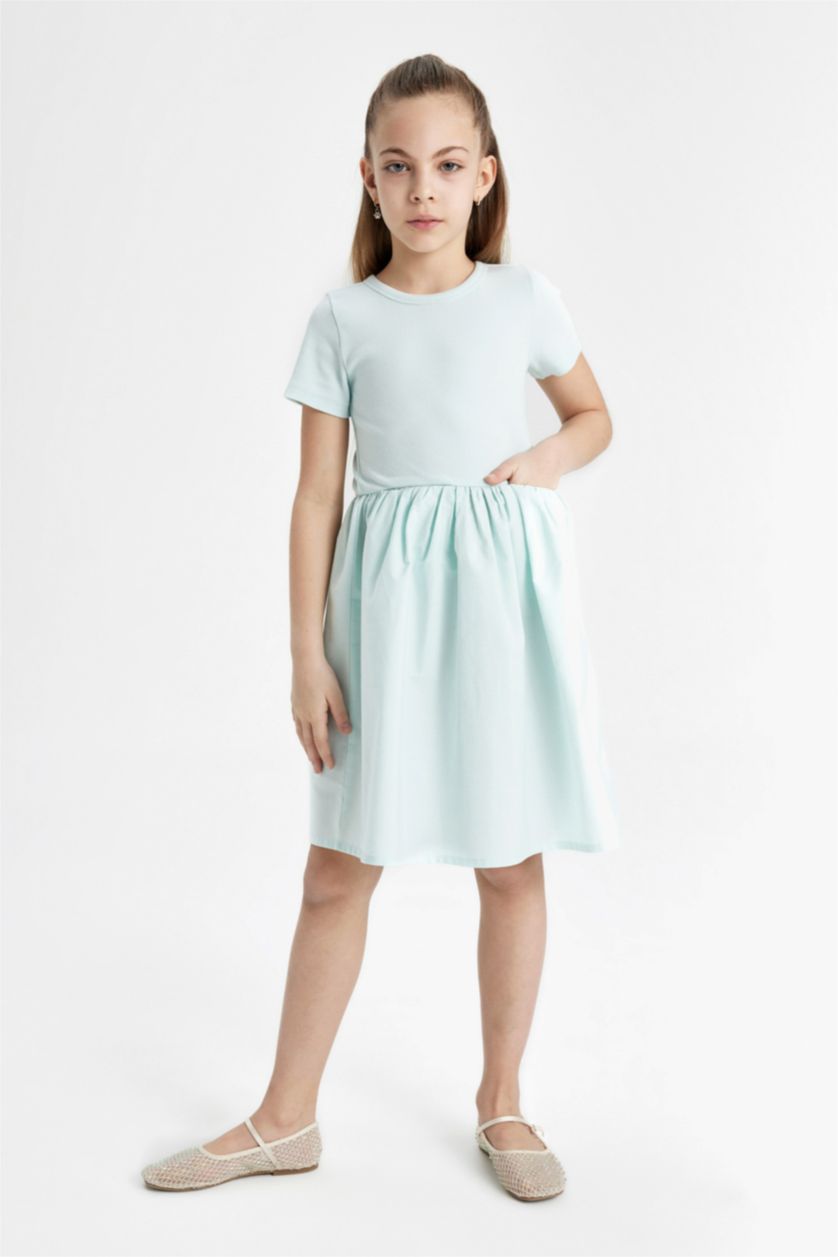 Girls & Teens Light Blue Girl Cotton Short Sleeve Dress