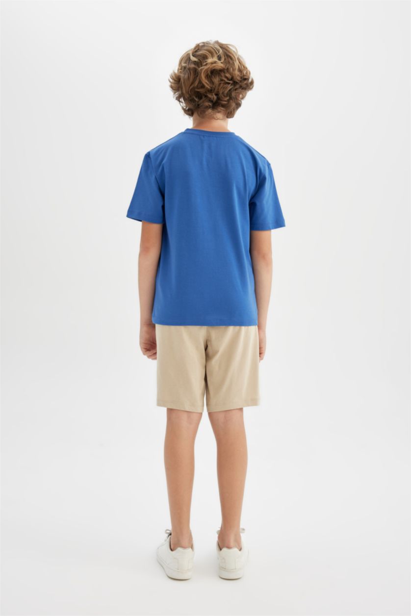 Erkek Çocuk - Genç Erkek Koyu Mavi Erkek Çocuk 2'li Takım Baskılı Kısa Kollu Tişört Şort