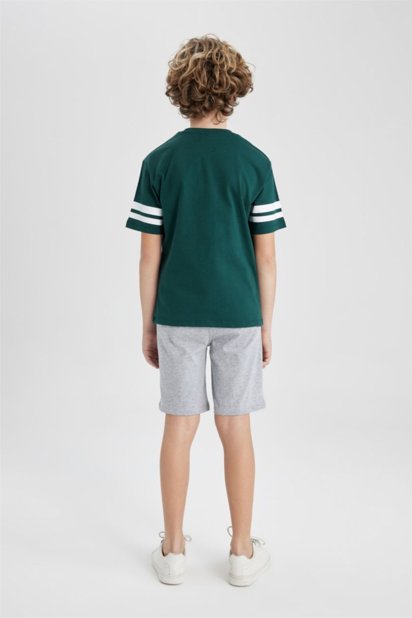 BOYS & TEENS Dark Green Boy Printed Short Sleeve T-Shirt Shorts 2 Piece Set