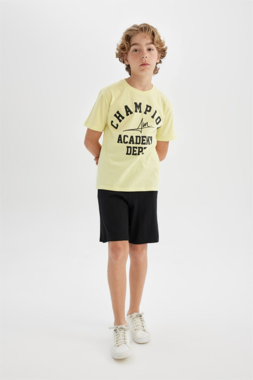 BOYS & TEENS Light Yellow Boy Printed T-Shirt Shorts 2 Piece Set