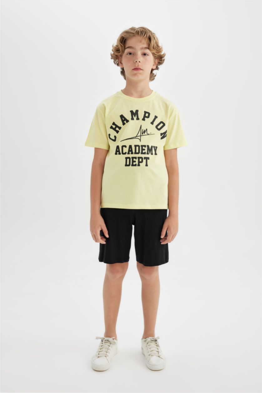 BOYS & TEENS Light Yellow Boy Printed T-Shirt Shorts 2 Piece Set