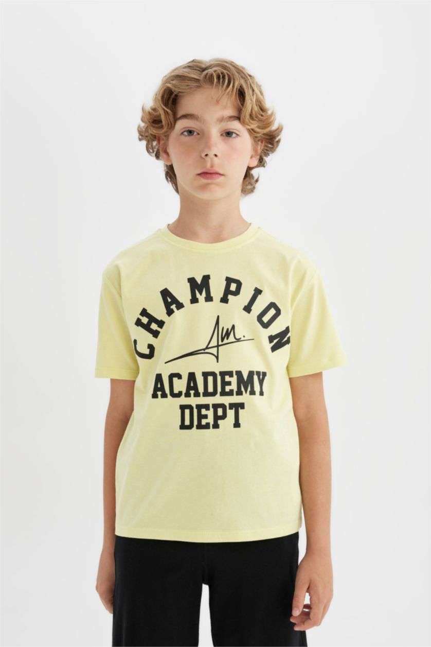 BOYS & TEENS Light Yellow Boy Printed T-Shirt Shorts 2 Piece Set