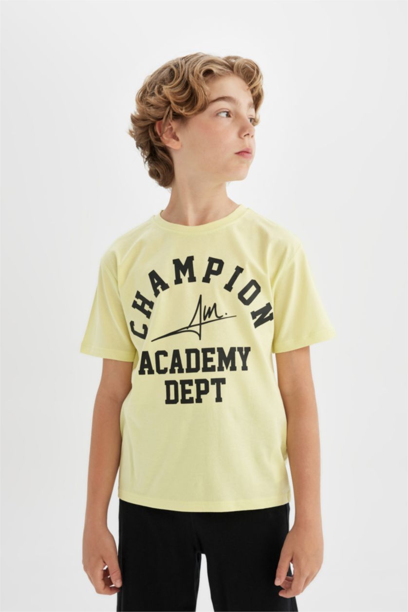 BOYS & TEENS Light Yellow Boy Printed T-Shirt Shorts 2 Piece Set