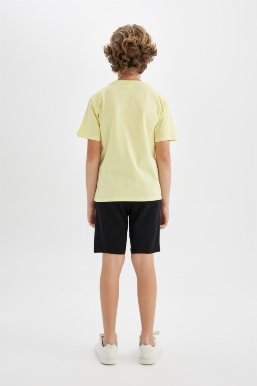 BOYS & TEENS Light Yellow Boy Printed T-Shirt Shorts 2 Piece Set