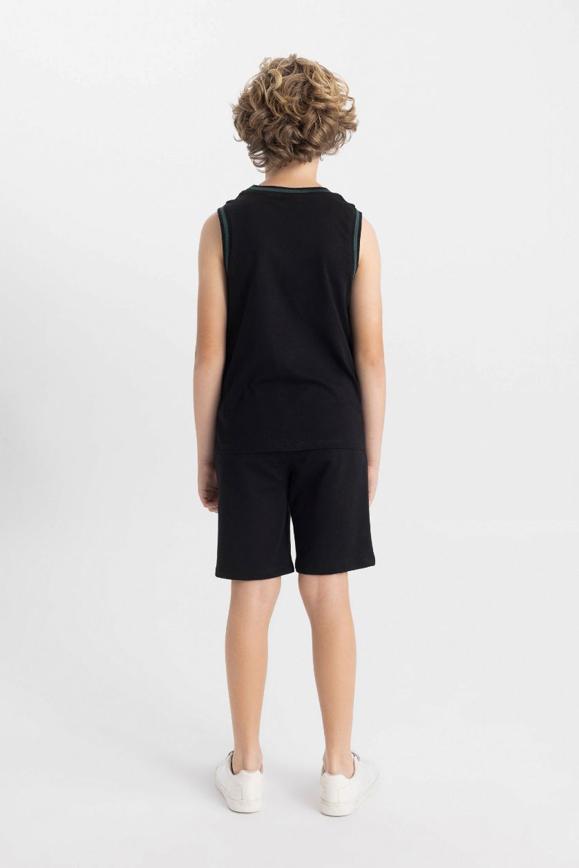 Erkek Çocuk - Genç Erkek Siyah 2'li Takım Baskılı Atlet Şort Erkek Çocuk