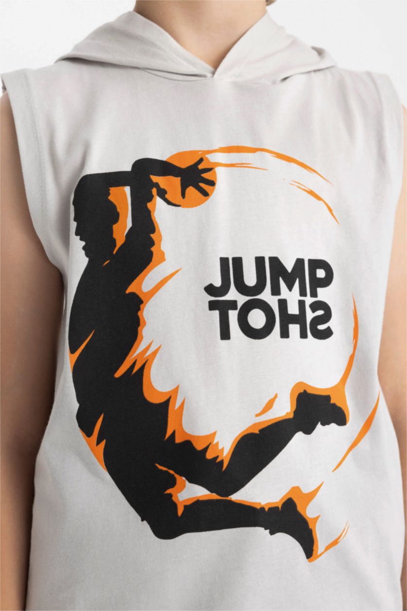 BOYS & TEENS Light Grey Boy Printed Hooded Undershirt Shorts 2 Piece Set