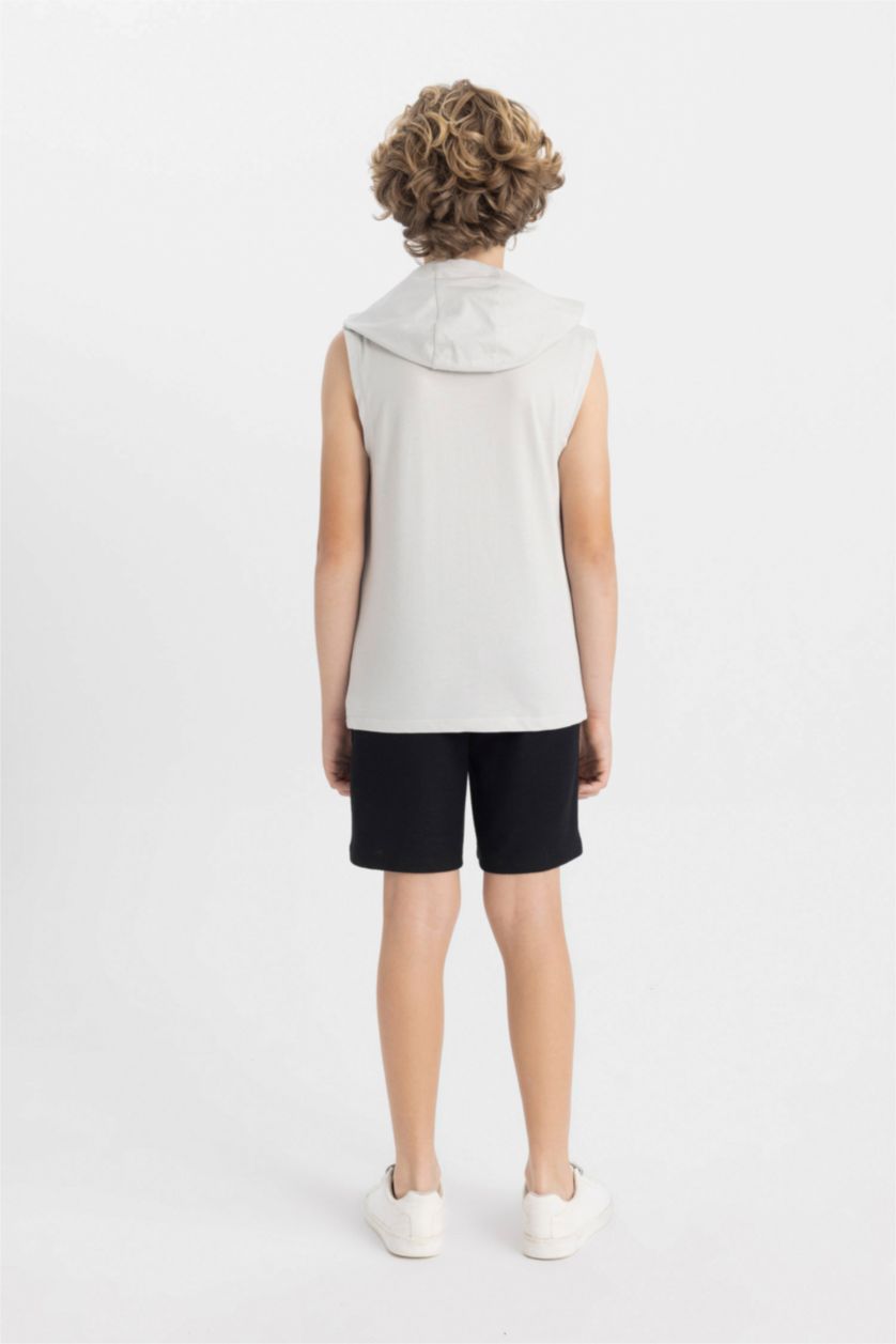 BOYS & TEENS Light Grey Boy Printed Hooded Undershirt Shorts 2 Piece Set